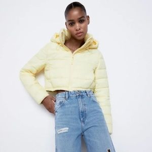 NWT ZARA Cropped Water-Repellent Hooded Puffer Jacket SIZE M